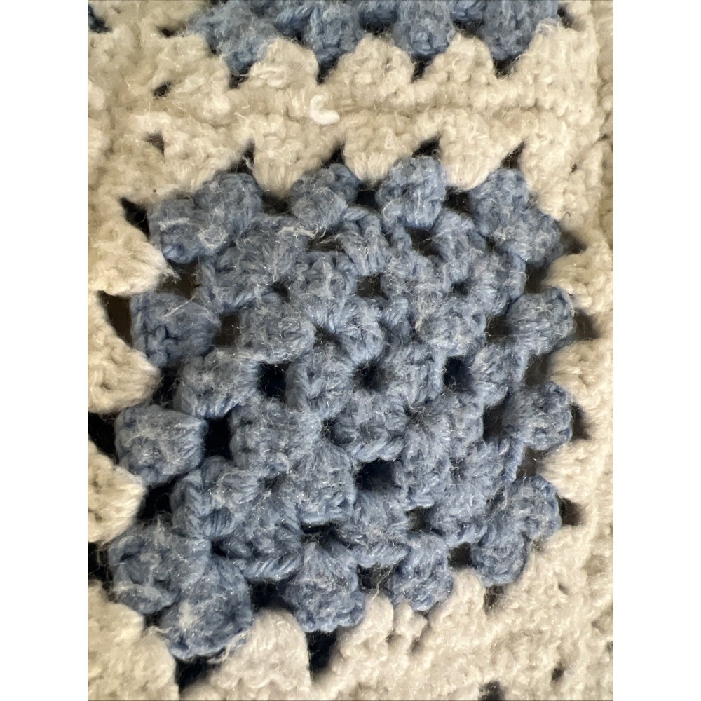 Large Handmade Crochet‎ Starburst Flower Granny Square Afghan Blue& White 63x63 - Picture 4 of 5